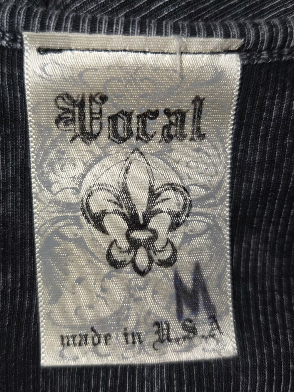 Vocal Gray Ribbed Tank Top with Rhinestone Cross - Picture 4 of 4
